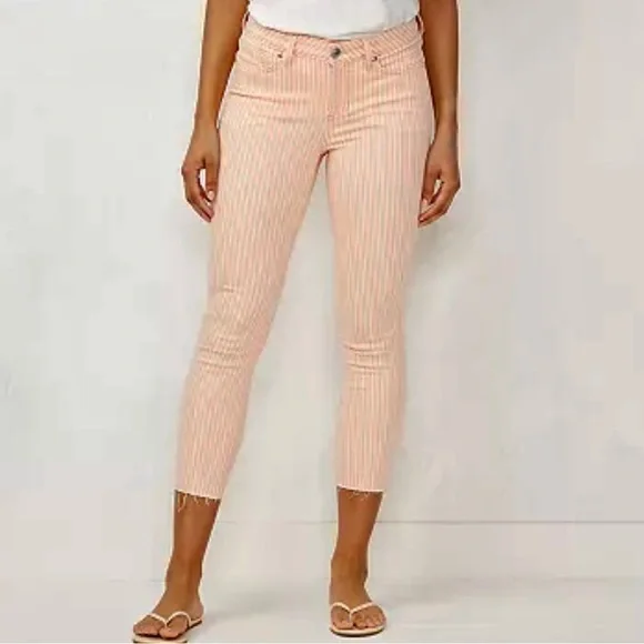 NWT LC Lauren Conrad Skinny Crop Mid Rise Lycra Stretch Jeans In Pink Striped - Picture 16 of 16